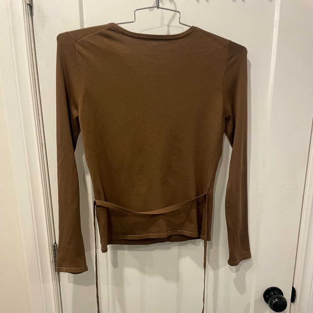 Silk Brown Button-Up Women's cardigan with tie waist - Picture 5 of 16